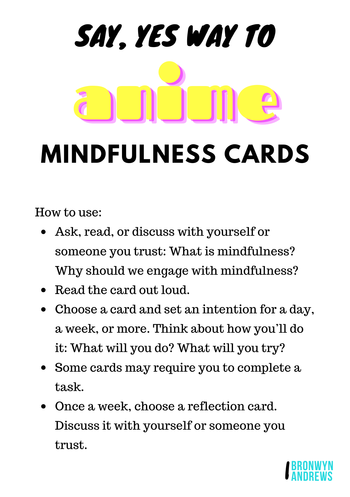 Say, Yes Way to Anime - Mindfulness Cards for Teens